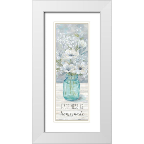 Vintage Jar Bouquet sentiment vertical I-Happiness White Modern Wood Framed Art Print with Double Matting by Coulter, Cynthia