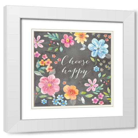 Whimsical Blooms sentiment black III-Happy White Modern Wood Framed Art Print with Double Matting by Coulter, Cynthia