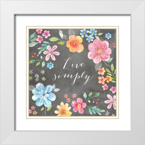 Whimsical Blooms sentiment black IV-Live Simply White Modern Wood Framed Art Print with Double Matting by Coulter, Cynthia