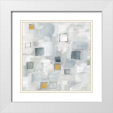 Grid Ensemble Neutral with Gold I White Modern Wood Framed Art Print with Double Matting by Coulter, Cynthia