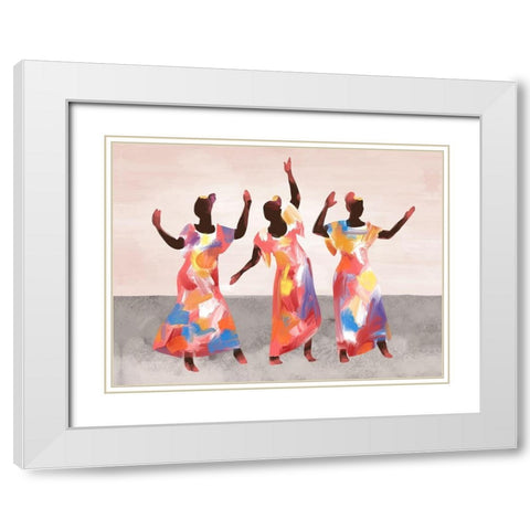 Dancing Together White Modern Wood Framed Art Print with Double Matting by Bannarot