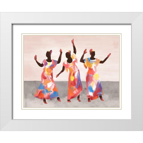 Dancing Together White Modern Wood Framed Art Print with Double Matting by Bannarot