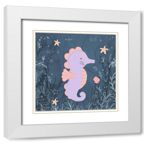 Seahorse and Turtle Blue I White Modern Wood Framed Art Print with Double Matting by Hartworks