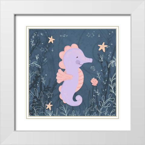 Seahorse and Turtle Blue I White Modern Wood Framed Art Print with Double Matting by Hartworks