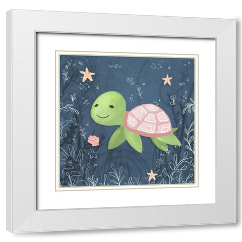 Seahorse and Turtle Blue II White Modern Wood Framed Art Print with Double Matting by Hartworks