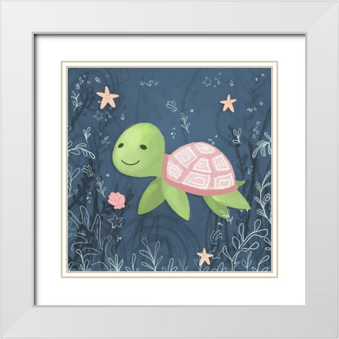 Seahorse and Turtle Blue II White Modern Wood Framed Art Print with Double Matting by Hartworks