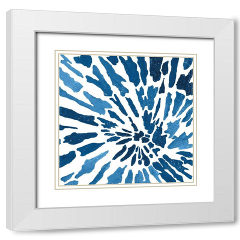 Blue Floral Burst I White Modern Wood Framed Art Print with Double Matting by Lee C