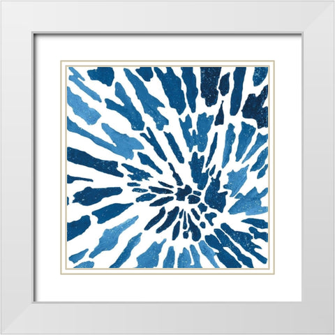 Blue Floral Burst I White Modern Wood Framed Art Print with Double Matting by Lee C