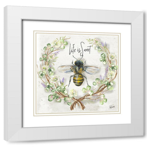 Honey Bee and Clover Wreath I White Modern Wood Framed Art Print with Double Matting by Tre Sorelle Studios