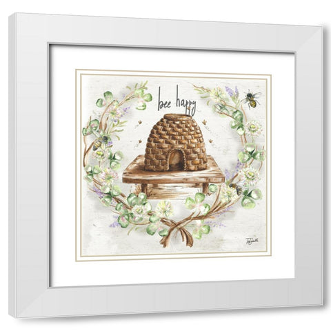 Honey Bee and Clover Wreath II White Modern Wood Framed Art Print with Double Matting by Tre Sorelle Studios