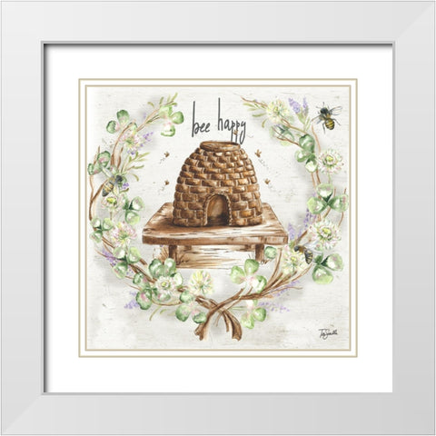 Honey Bee and Clover Wreath II White Modern Wood Framed Art Print with Double Matting by Tre Sorelle Studios