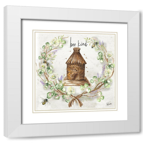 Honey Bee and Clover Wreath III White Modern Wood Framed Art Print with Double Matting by Tre Sorelle Studios