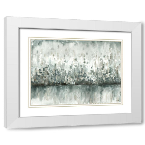 Lakeside Abstract Grey Neutral White Modern Wood Framed Art Print with Double Matting by Tre Sorelle Studios