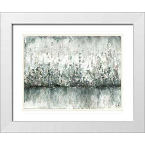 Lakeside Abstract Grey Neutral White Modern Wood Framed Art Print with Double Matting by Tre Sorelle Studios