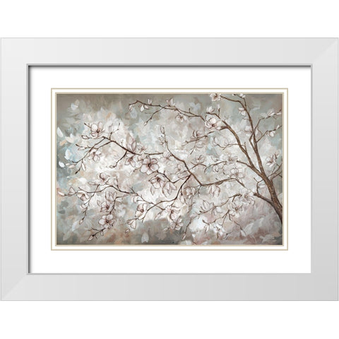 Magnolia Branches Neutral landscape White Modern Wood Framed Art Print with Double Matting by Tre Sorelle Studios