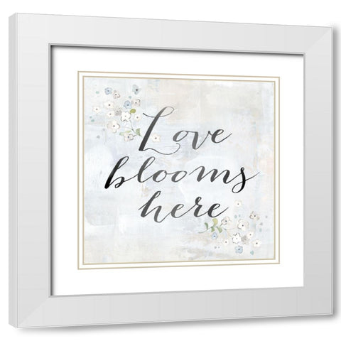 Love Blooms Here White Modern Wood Framed Art Print with Double Matting by Coulter, Cynthia