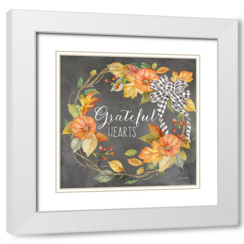 Pumpkin Patch Wreath on Black II-Grateful White Modern Wood Framed Art Print with Double Matting by Coulter, Cynthia