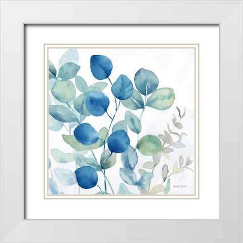 Eucalyptus Leaves Navy I White Modern Wood Framed Art Print with Double Matting by Coulter, Cynthia