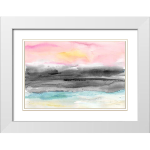 Pink Sunset Abstract landscape White Modern Wood Framed Art Print with Double Matting by Coulter, Cynthia