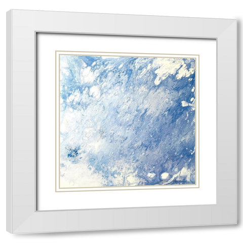 Earth Blues Abstract square White Modern Wood Framed Art Print with Double Matting by Cusson, Marie Elaine