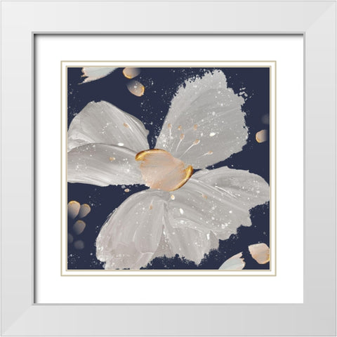 Contemporary Floral Gray on Blue White Modern Wood Framed Art Print with Double Matting by Northern Lights