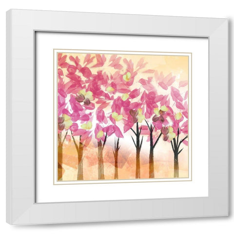 Pink Trees White Modern Wood Framed Art Print with Double Matting by Northern Lights