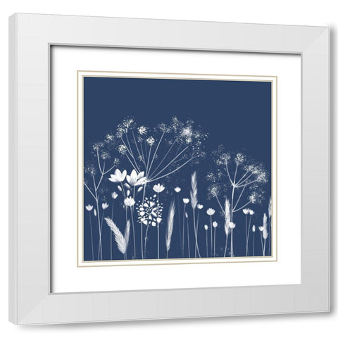 Indigo Flowers I White Modern Wood Framed Art Print with Double Matting by Northern Lights