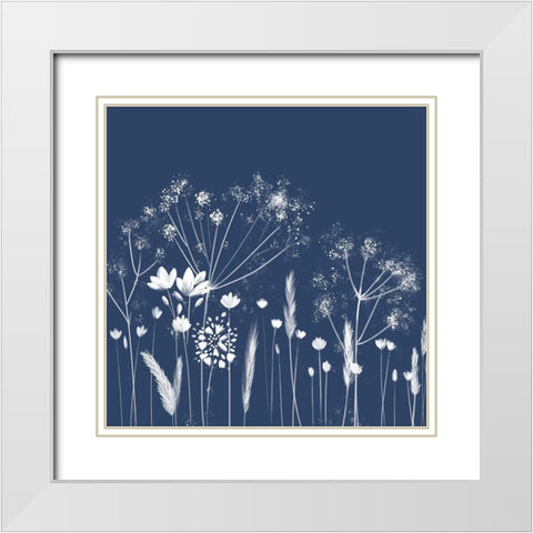 Indigo Flowers I White Modern Wood Framed Art Print with Double Matting by Northern Lights