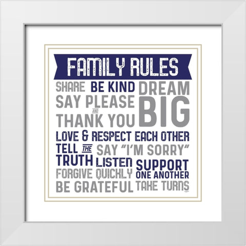 Family Rules II blue gray White Modern Wood Framed Art Print with Double Matting by Reed, Tara