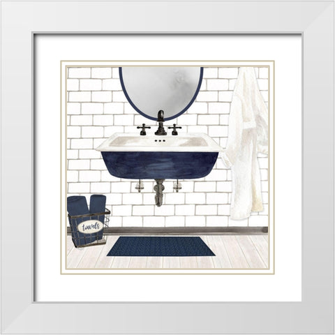 Farmhouse Bath II navy-Sink White Modern Wood Framed Art Print with Double Matting by Reed, Tara