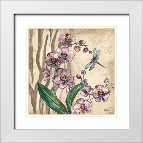 Boho Orchid and Dragonfly I White Modern Wood Framed Art Print with Double Matting by Tre Sorelle Studios