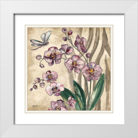 Boho Orchid and Dragonfly II White Modern Wood Framed Art Print with Double Matting by Tre Sorelle Studios