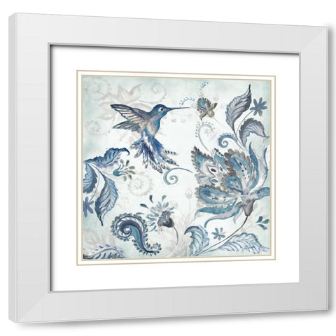 Watercolor Boho Blue Hummingbird I White Modern Wood Framed Art Print with Double Matting by Tre Sorelle Studios