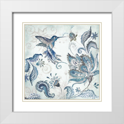 Watercolor Boho Blue Hummingbird I White Modern Wood Framed Art Print with Double Matting by Tre Sorelle Studios