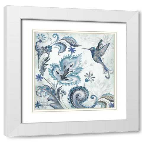 Watercolor Boho Blue Hummingbird II White Modern Wood Framed Art Print with Double Matting by Tre Sorelle Studios
