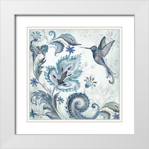 Watercolor Boho Blue Hummingbird II White Modern Wood Framed Art Print with Double Matting by Tre Sorelle Studios