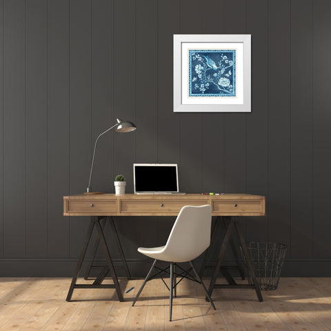 Chinoiserie Tile blue I White Modern Wood Framed Art Print with Double Matting by Tre Sorelle Studios