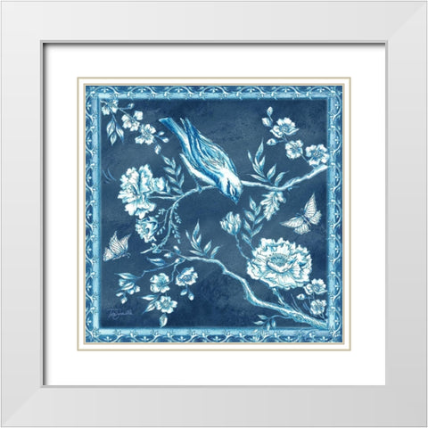 Chinoiserie Tile blue I White Modern Wood Framed Art Print with Double Matting by Tre Sorelle Studios