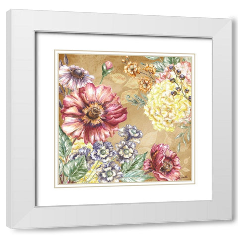 Wildflower Medley square gold I White Modern Wood Framed Art Print with Double Matting by Tre Sorelle Studios