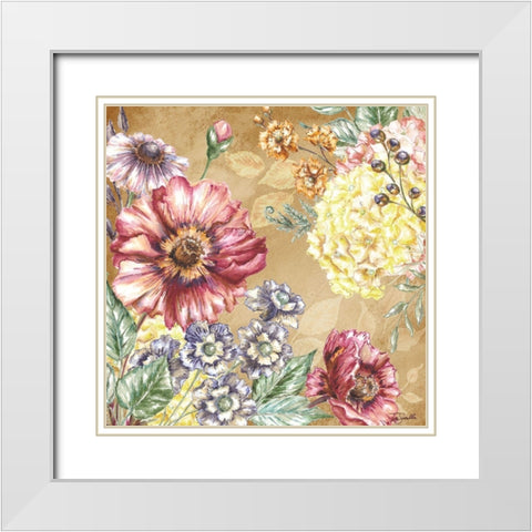 Wildflower Medley square gold I White Modern Wood Framed Art Print with Double Matting by Tre Sorelle Studios