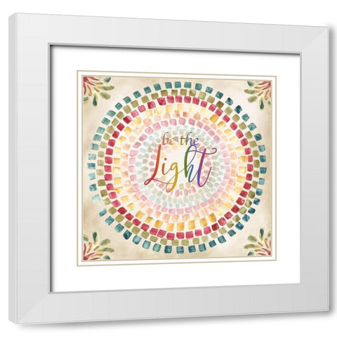 Mosaic Rainbow round I White Modern Wood Framed Art Print with Double Matting by Tre Sorelle Studios