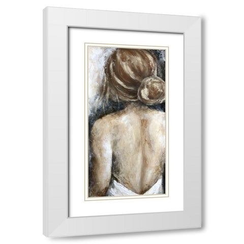 Looking Away Brunette White Modern Wood Framed Art Print with Double Matting by Tre Sorelle Studios