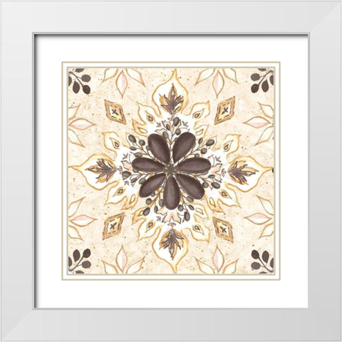 Warm Tribal Texture Floral Medallion White Modern Wood Framed Art Print with Double Matting by Tre Sorelle Studios