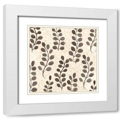 Warm Tribal Texture Botanical Repeat White Modern Wood Framed Art Print with Double Matting by Tre Sorelle Studios