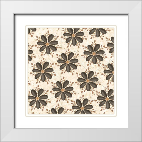 Warm Tribal Texture Floral Repeat White Modern Wood Framed Art Print with Double Matting by Tre Sorelle Studios