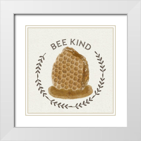 Bee Hive II-Bee Kind White Modern Wood Framed Art Print with Double Matting by Bannarot
