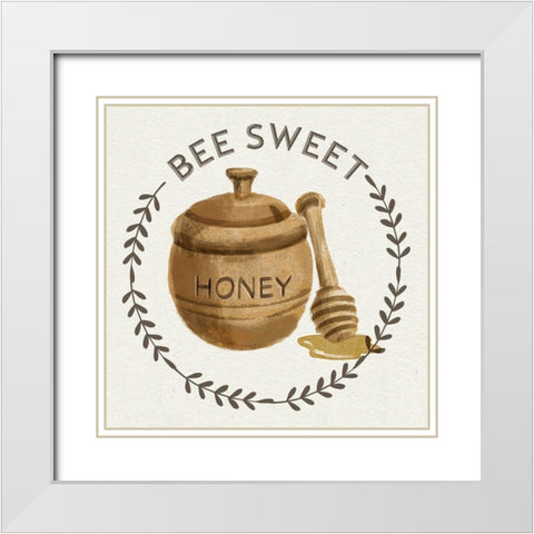 Bee Hive III-Bee Sweet White Modern Wood Framed Art Print with Double Matting by Bannarot