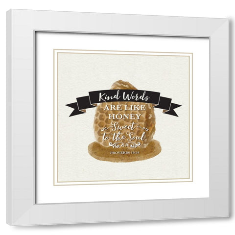Bee Hive Sentiment II-Kind Words White Modern Wood Framed Art Print with Double Matting by Bannarot