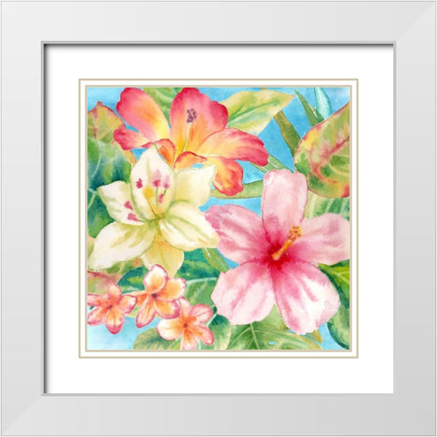 Tropical Island Florals square White Modern Wood Framed Art Print with Double Matting by Coulter, Cynthia