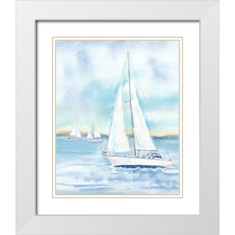 East Coast Lighthouse sailboat panel II White Modern Wood Framed Art Print with Double Matting by Coulter, Cynthia